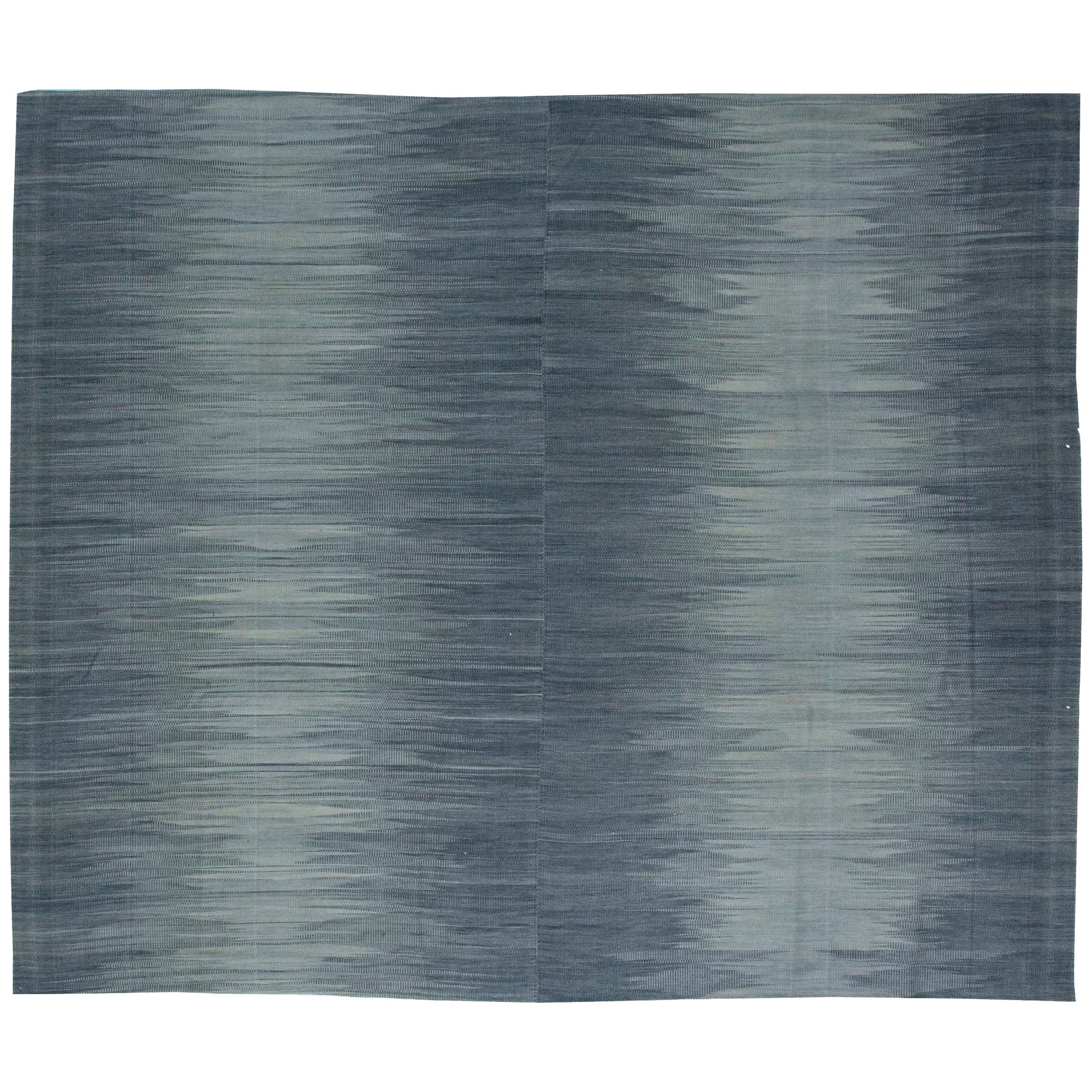 Contemporary Muted Silver, Blue Flat-Weave Wool Rug by Doris Leslie Blau For Sale