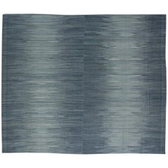 Contemporary Muted Silver, Blue Flat-Weave Wool Rug by Doris Leslie Blau