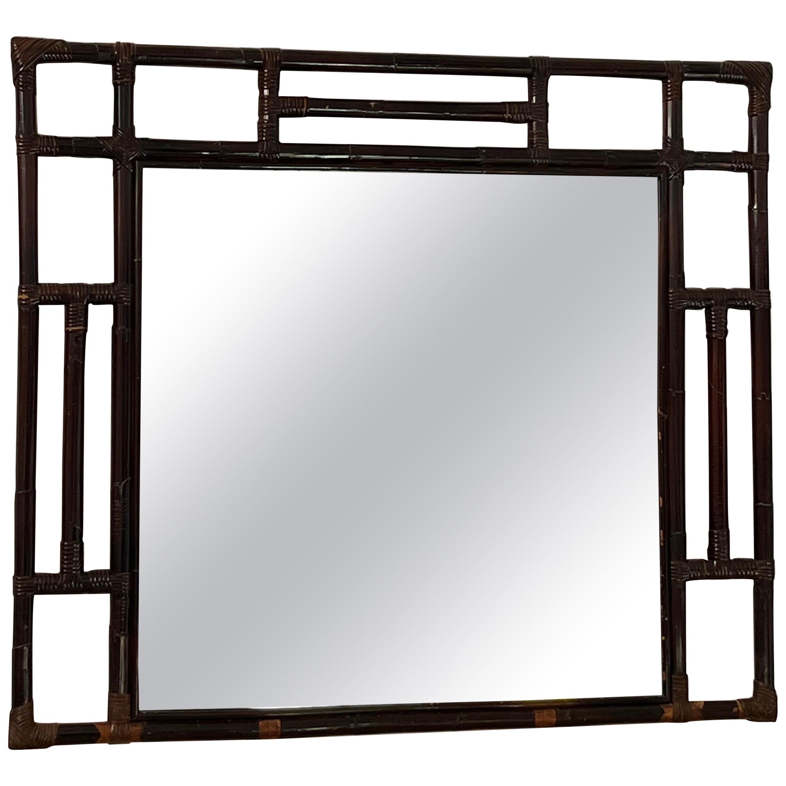 Large Italian Vintage Bamboo Mirror  1970s For Sale