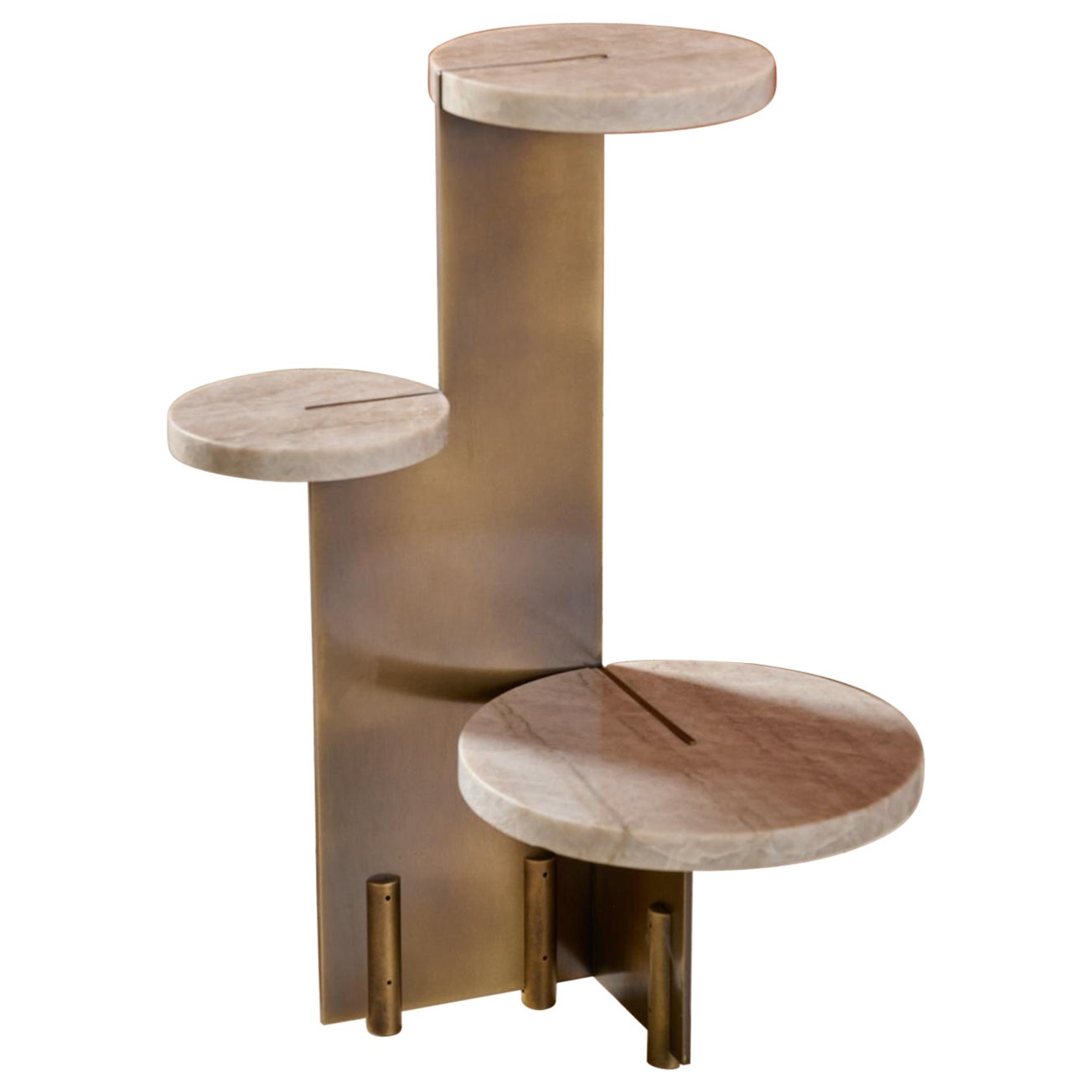 Hidde's Side Table- 39 "Thirtynine".  Aged Brass & Brazilian Quarzite, H=660 mm  For Sale