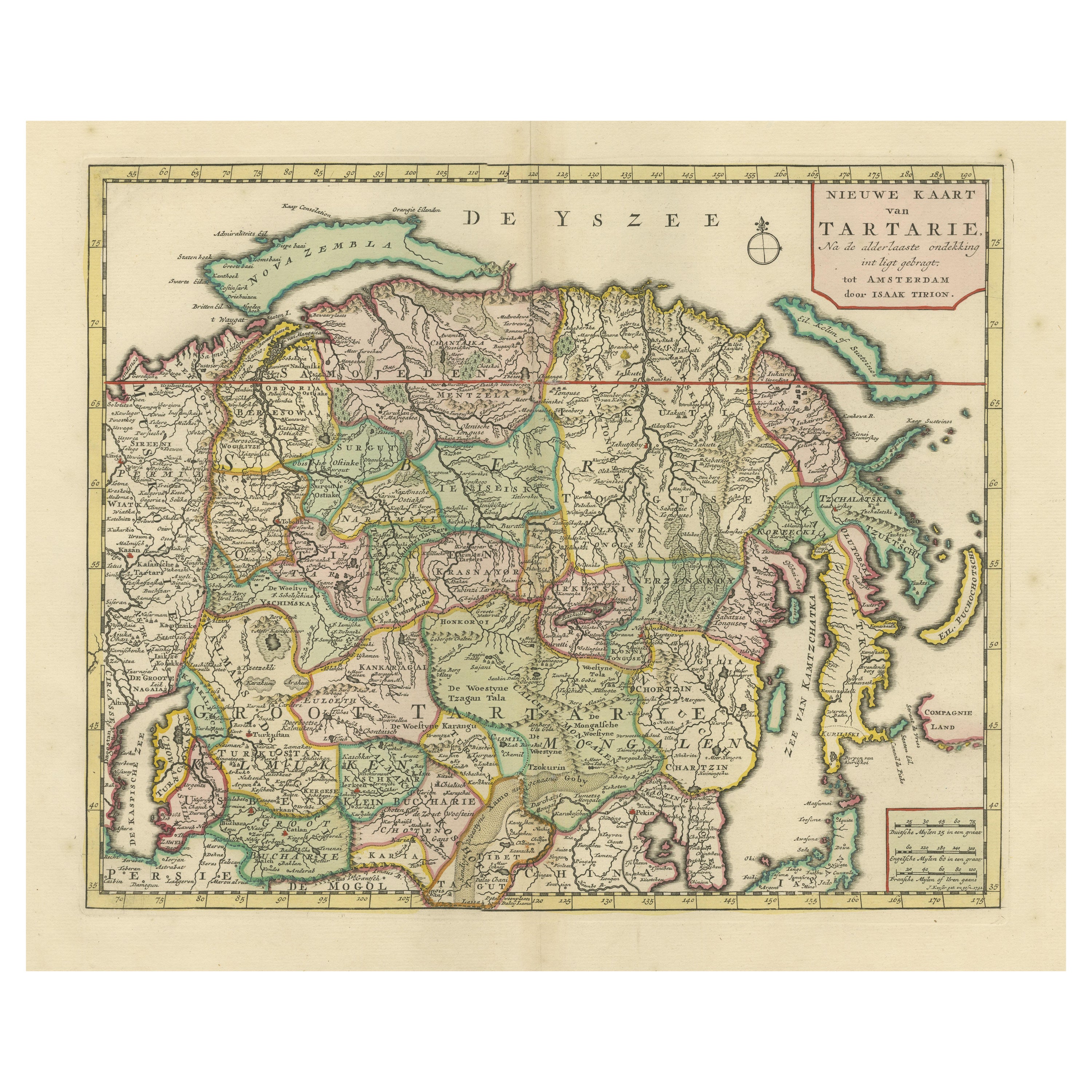 Carta geografica antica dell'Asia settentrionale, con Russia, Corea e Giappone settentrionale