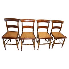 Antique American Set of Four Mid 19th Century Grain Painted Hitchcock Chairs Caned Seats