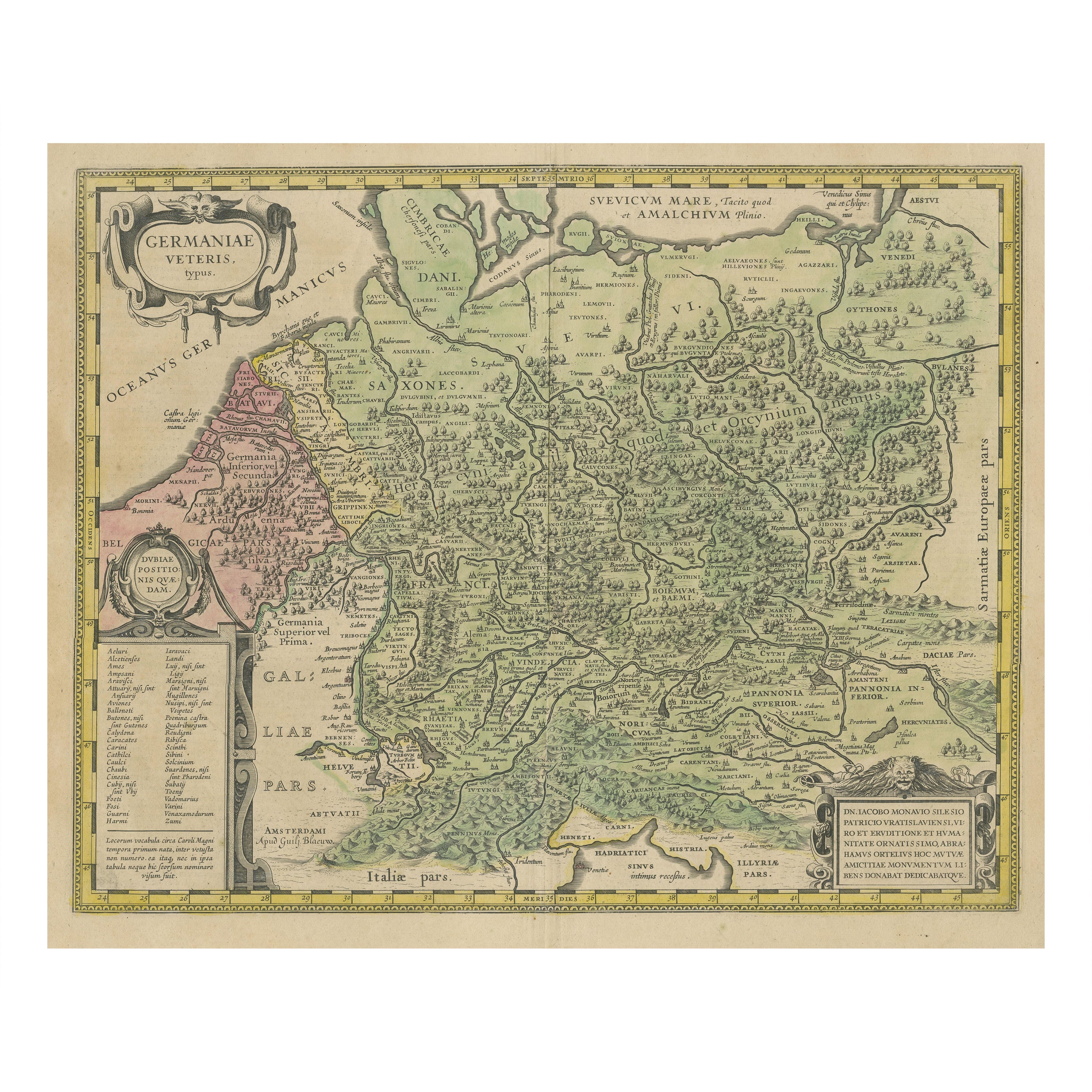 Original Hand-Colored Antique Map of Ancient Germany, circa 1630 For Sale