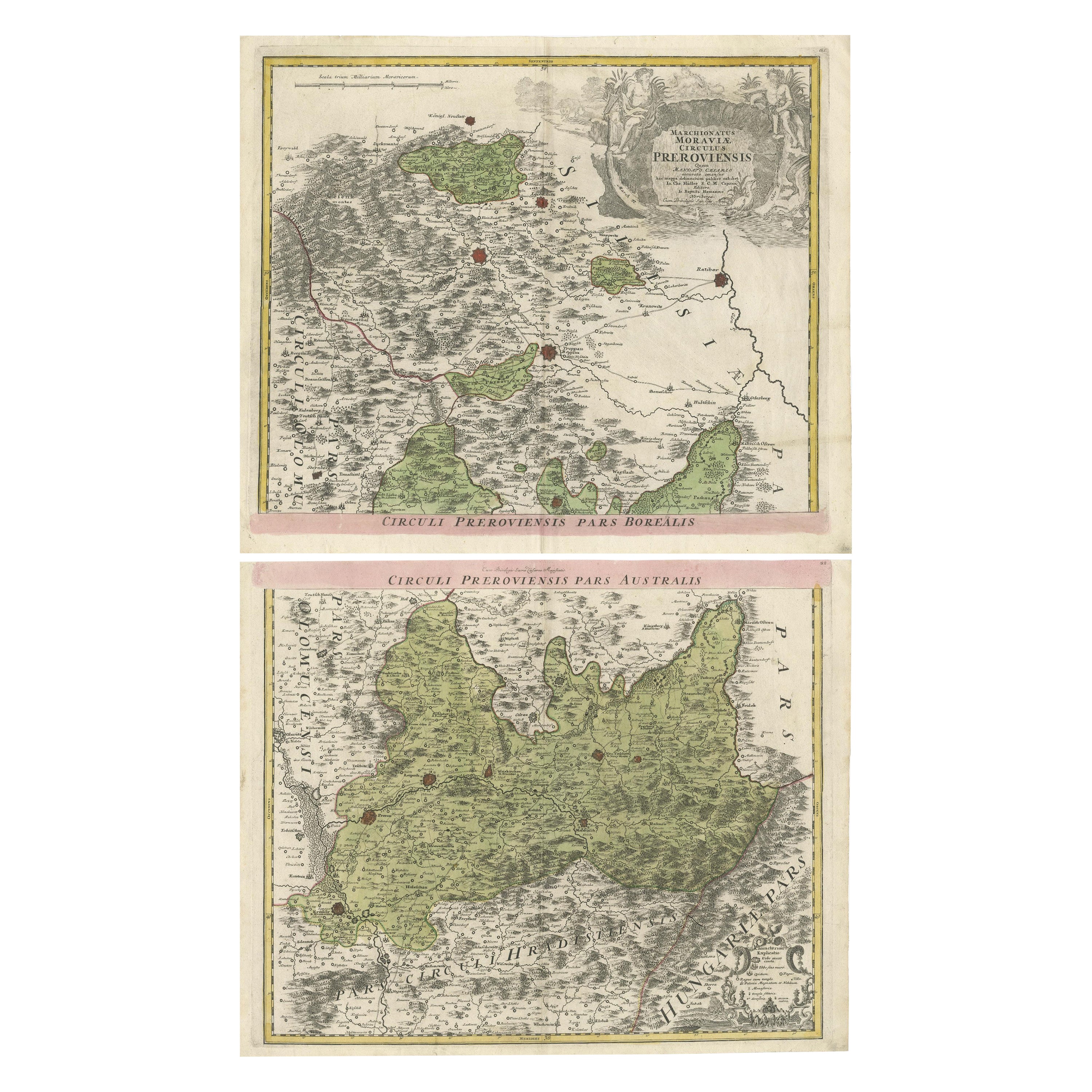 Set of 2 Antique Maps covering part of modern-day Czech Republic For Sale
