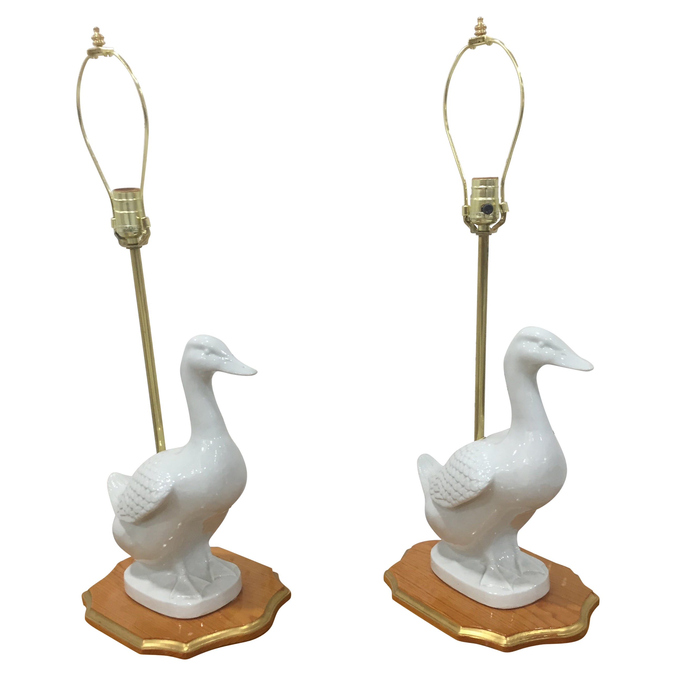 Pair of Mid-Century Blanc De Chine Duck Lamps For Sale