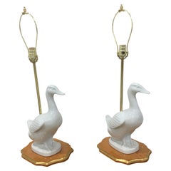 Retro Pair of Mid-Century Blanc De Chine Duck Lamps