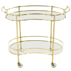 Solid Brass Kidney Shape Two-Tier Rolling Cart