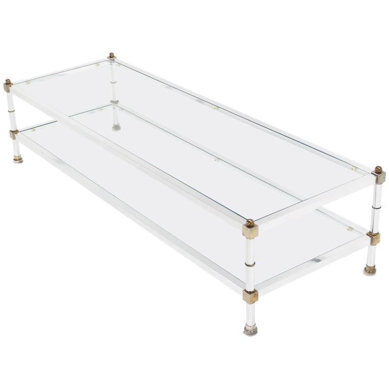 Chrome Brass Glass Top Large Rectangular Coffee Table For Sale at 1stdibs
