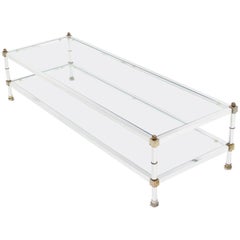 Chrome Brass Glass Top Large Rectangular Coffee Table