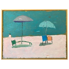 Used Beach Scene Oil Painting on Canvas by Theodore “Ted” Turner 