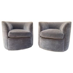 Luxurious Mid Century Faudet-Harrison Swivel Tub Chairs - Newly Upholstered Pair
