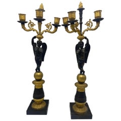 Pair of Early 19th Century Tall French Empire Ormolu & Bronze Candelabras