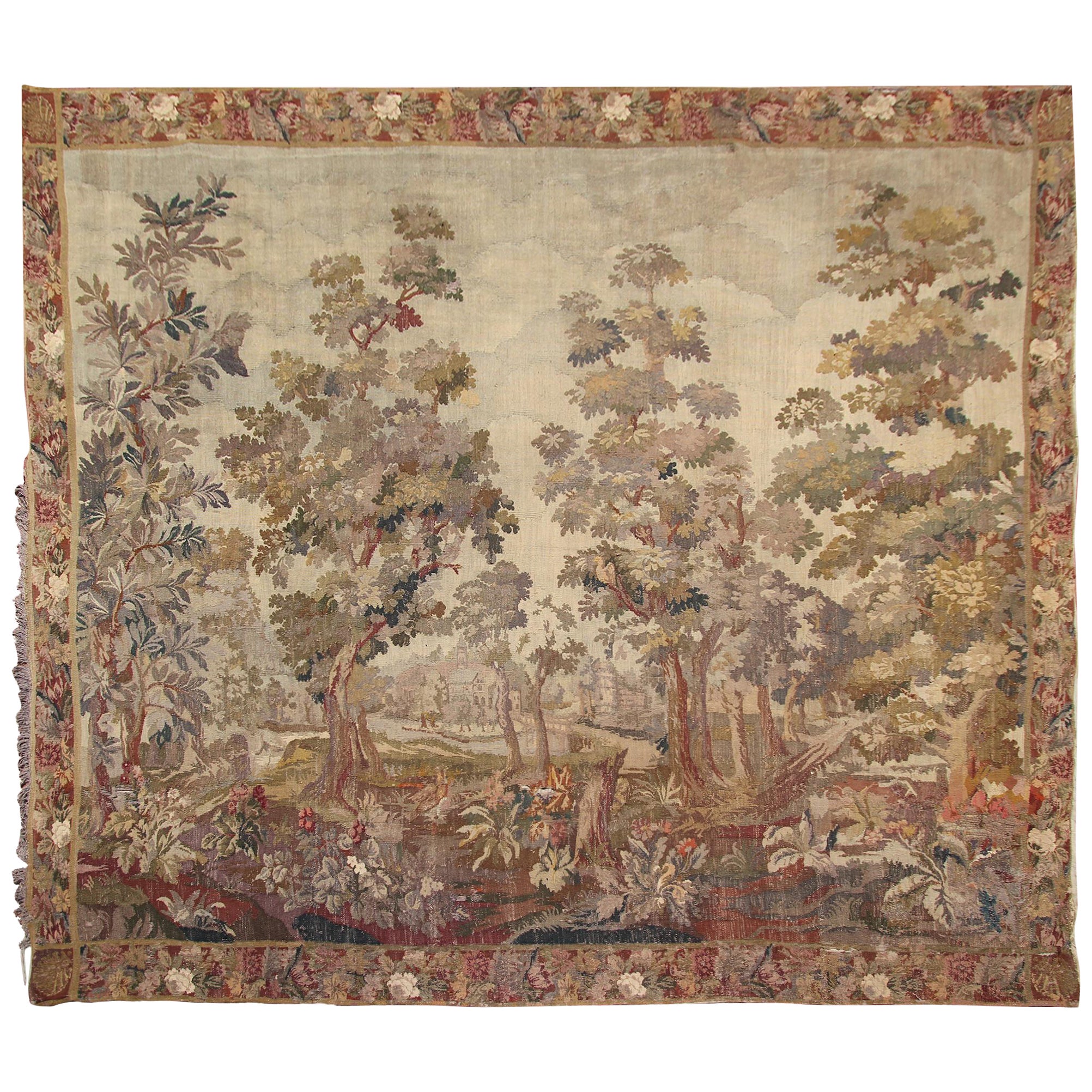1890 Handmade Antique French Tapestry Verdure 10x11 Large Tapestry 303cmx336ccm For Sale