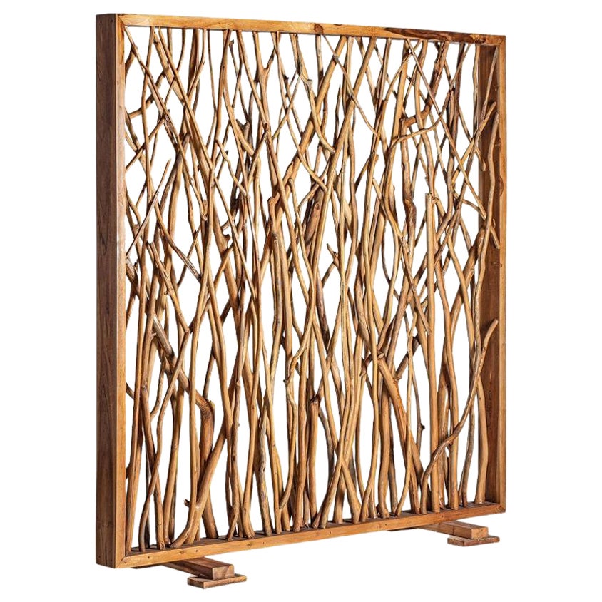 Fast Track, Organic Room Divider Made Of Teak Wood Branches For Sale at