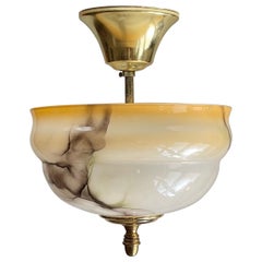 Vintage Scandinavian Functionalist Ceiling Lamp in Marbled Opaline Glass & Brass 