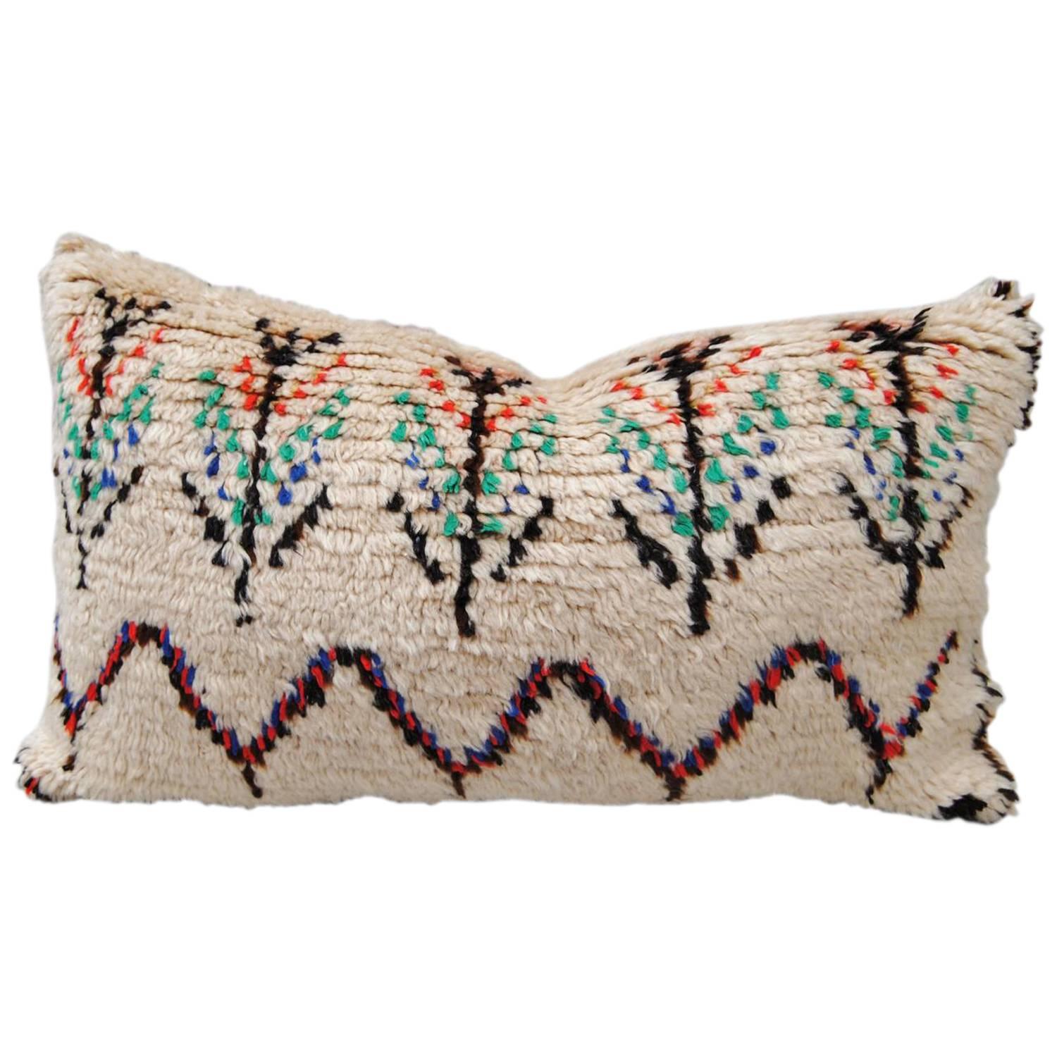 Custom Pillow Cut from a Vintage Hand-Loomed Wool Moroccan Azilal Rug For Sale