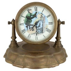 Antique Monkey Barber Animated Brass-Cased Novelty Clock 