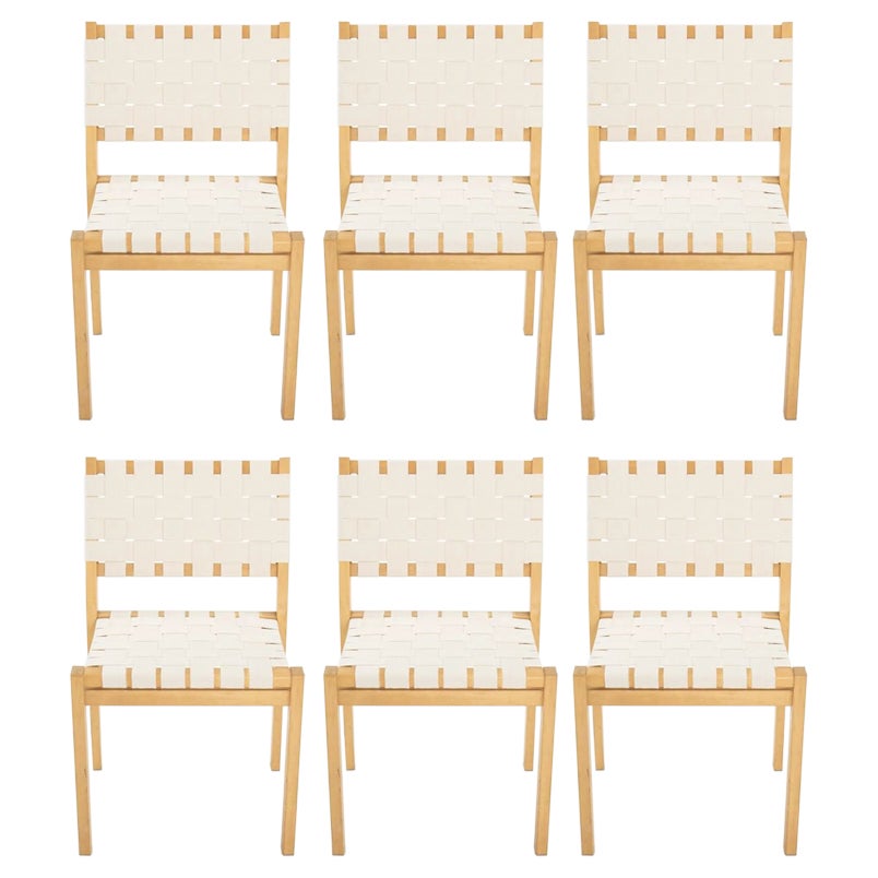 Aino et Alvar Aalto pour Artek 611 ensemble de six chaises de salle à manger des années 1970 en vente