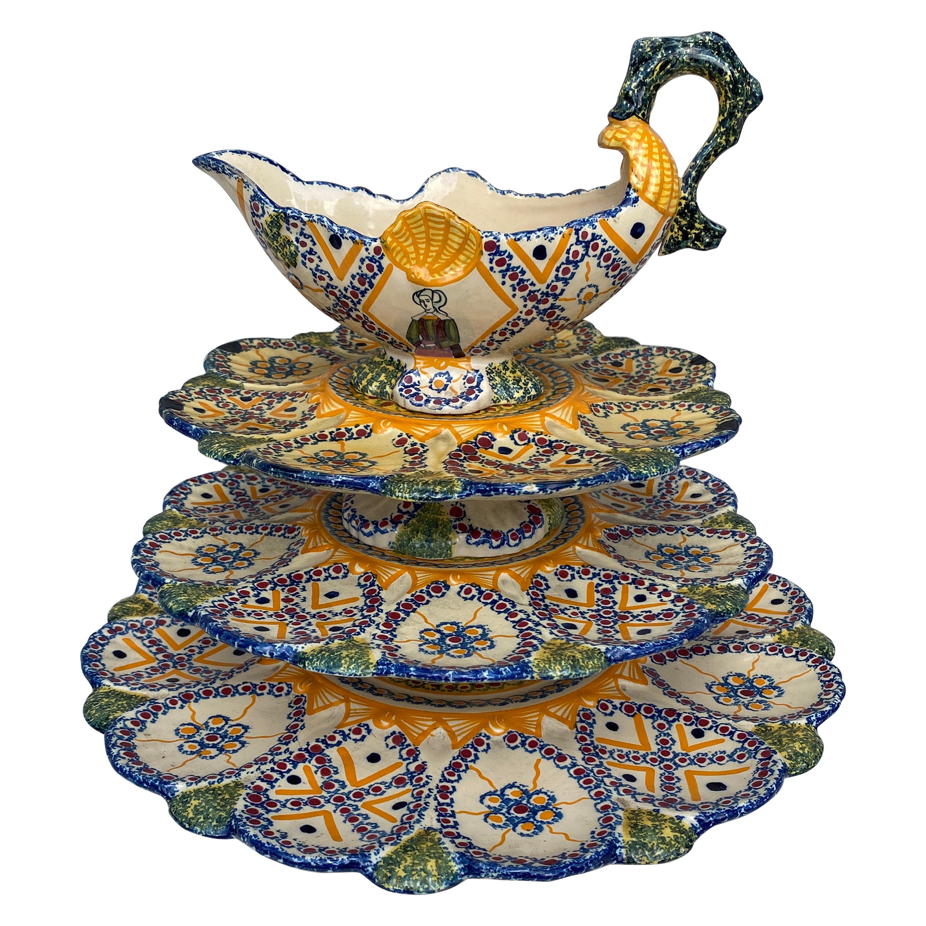 French Faience Server Oyster Henriot Quimper Circa 1920 For Sale