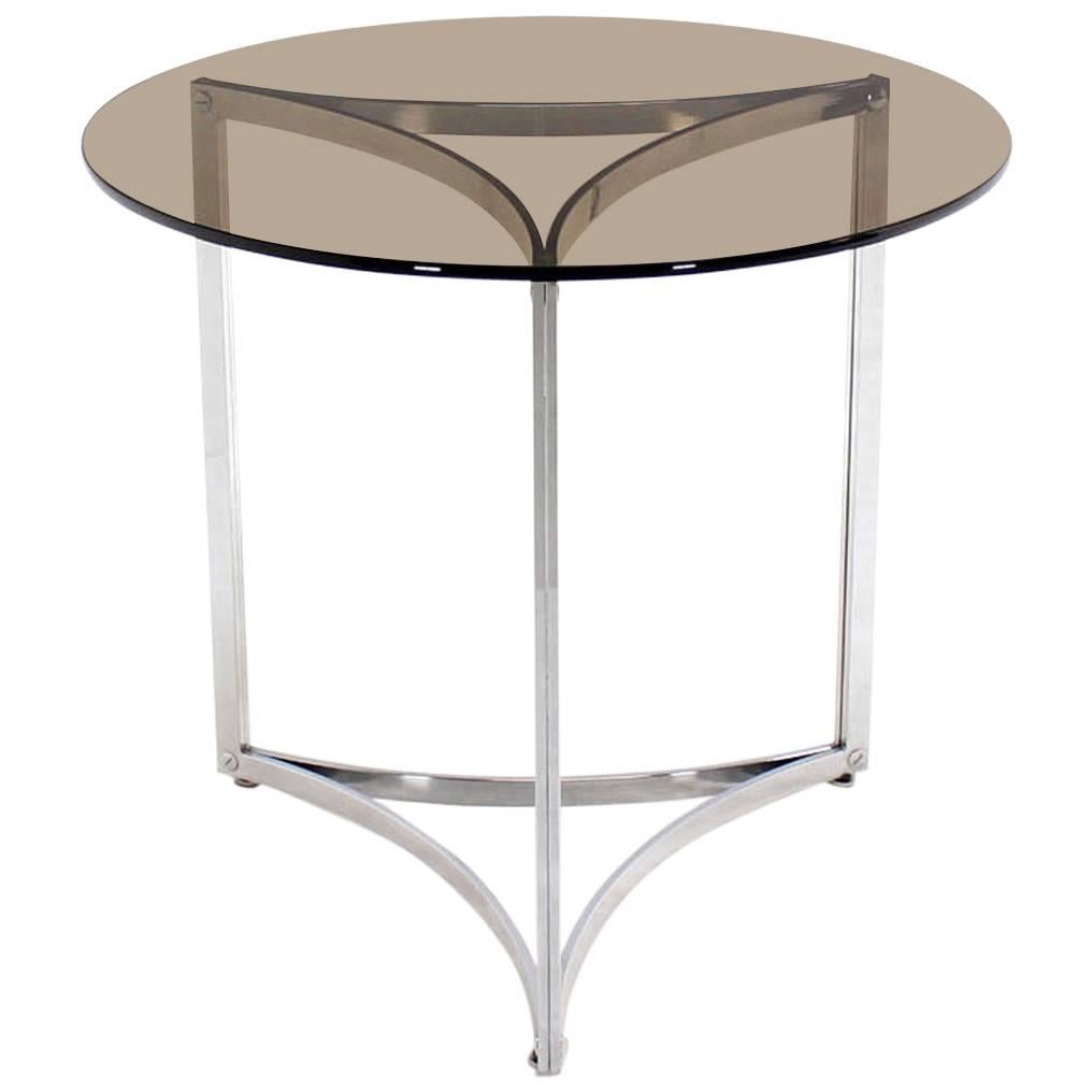Triangular Bent Chrome Ribbon Base Smoked Glass Top Side End Table For Sale