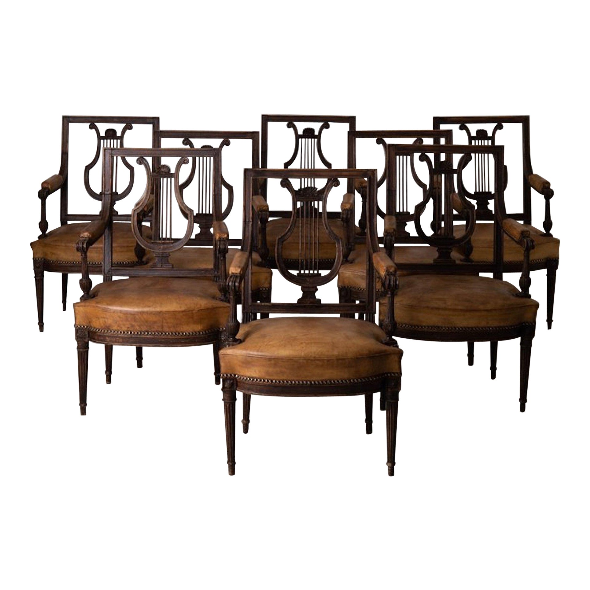 Armchairs Set of 8 Directoire 1790-1810 France  For Sale