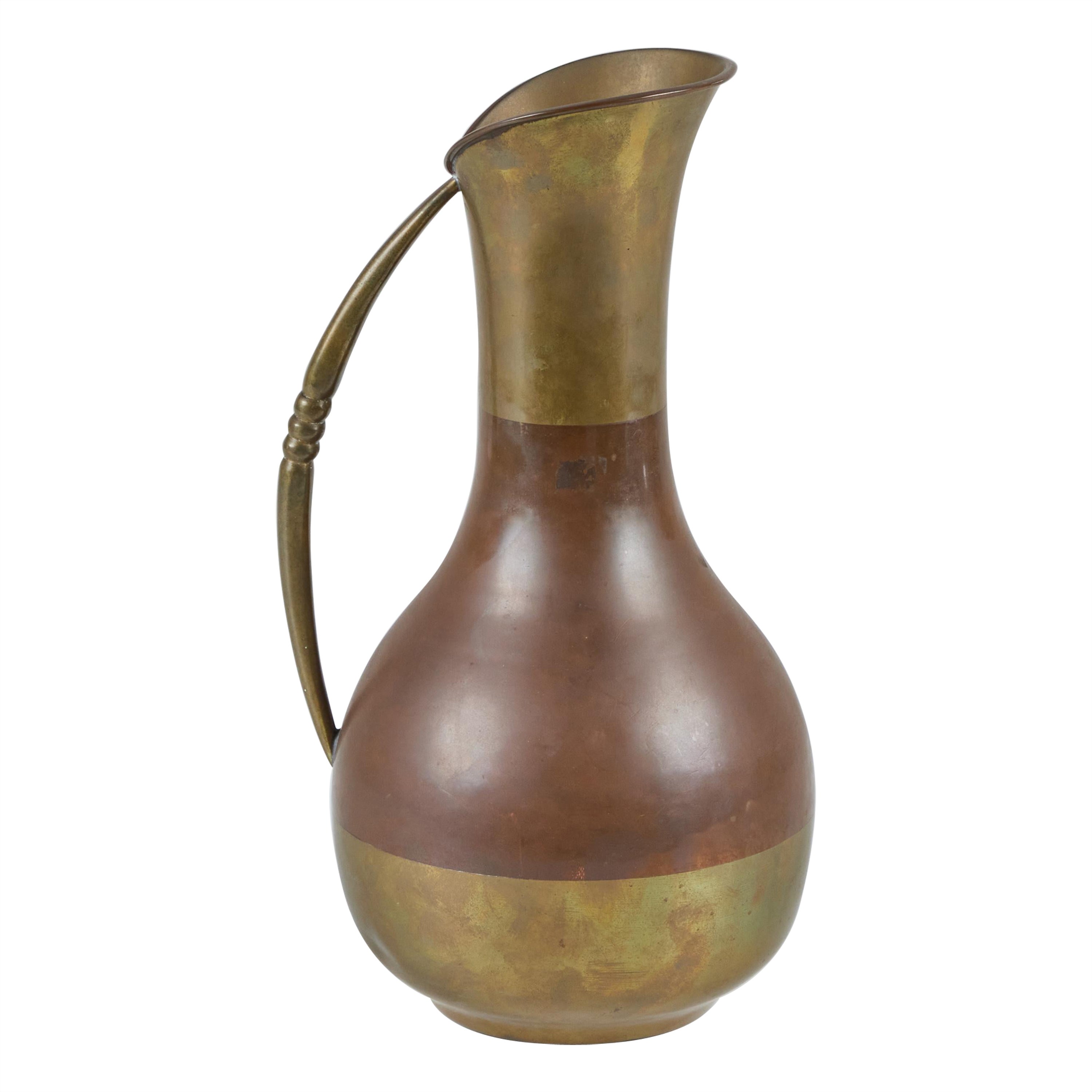 Mexican Copper and Brass Pitcher For Sale