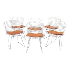 2000s Set of Six Harry Bertoia for Knoll Chrome Wire Dining / Side Chairs