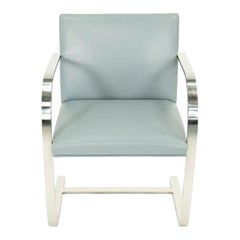 2000s Mies van der Rohe for Knoll Flat Bar Stainless Brno Chair Blue Leather 5x