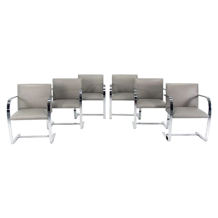2020 Mies van der Rohe Flat Bar Brno Chairs for Knoll in Grey Leather For Sale