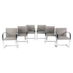 2020 Mies van der Rohe Flat Bar Brno Chairs for Knoll in Grey Leather