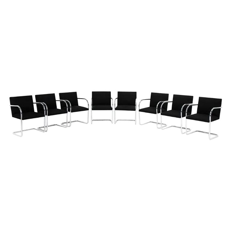 2009 Mies van der Rohe for Knoll Tubular Brno Chair in Black Fabric Sets Avail For Sale
