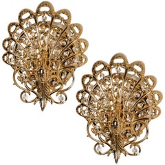 Pair Of Antique Brass Peacock Wall light, Spain, 1960s