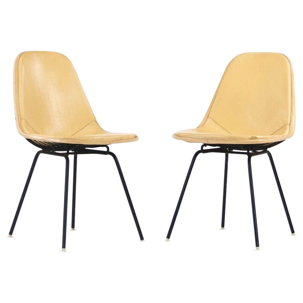 1957 Pair of  Herman Miller Eames DKX Wire Dining Chairs with Full Vinyl Covers For Sale