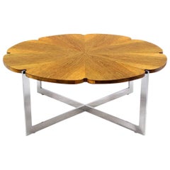 Daisy Shape Round Walnut Top Chrome X Base Coffee Table