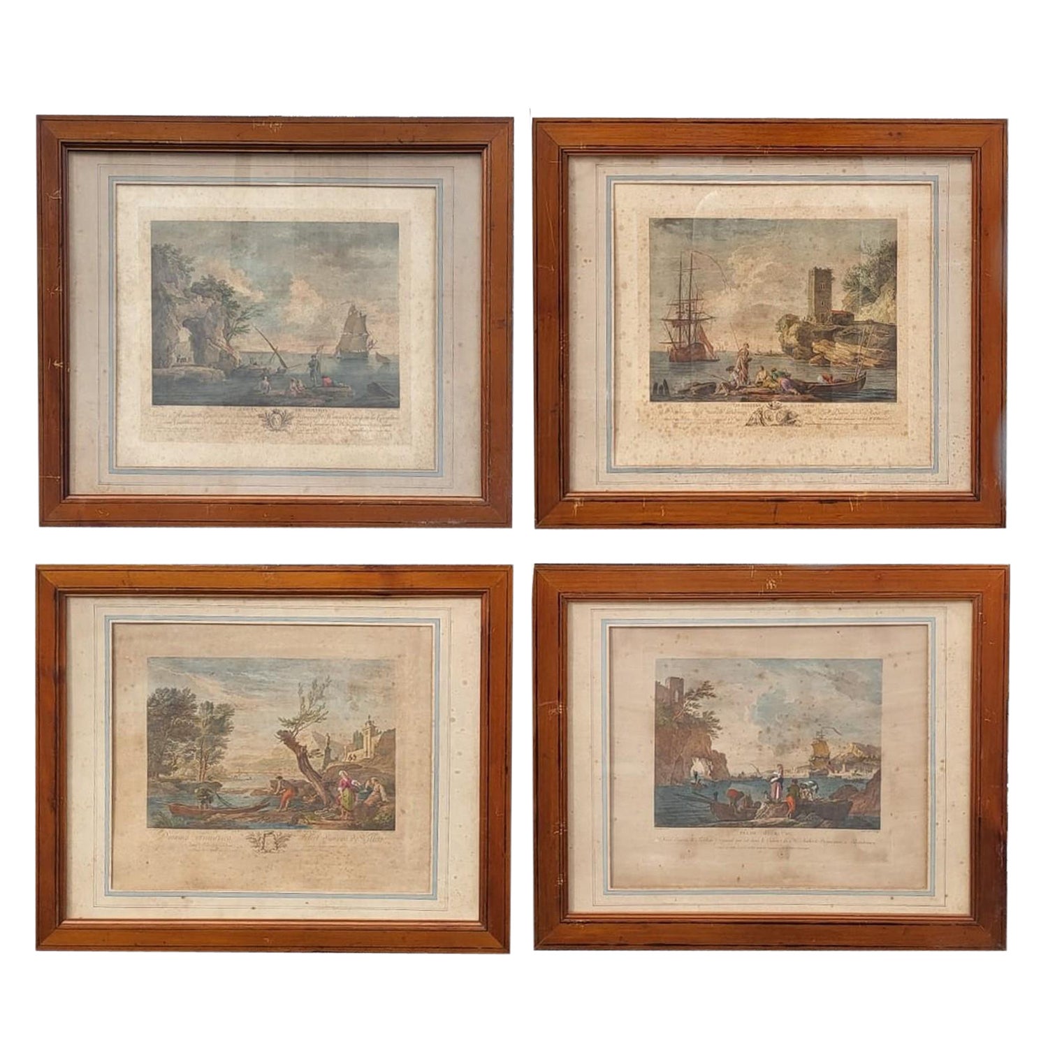 Suite Of 4 Framed Engravings, Fishing, XIXth Century For Sale