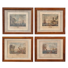 Antique Suite Of 4 Framed Engravings, Fishing, XIXth Century