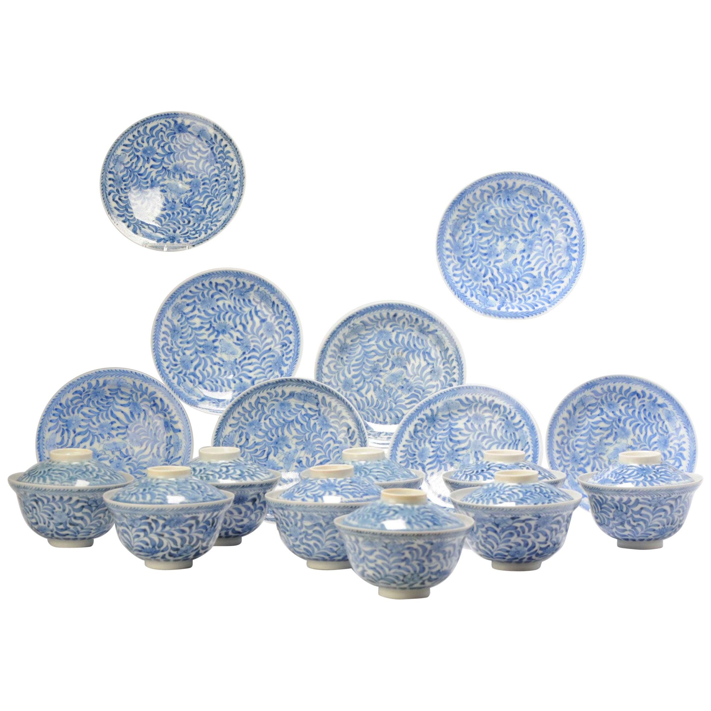 Set von 9 antiken japanischen Chawan-Teeschalen aus der Meiji-Periode aus Porzellan mit Eierschale im Angebot