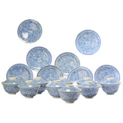 Set von 9 antiken japanischen Chawan-Teeschalen aus der Meiji-Periode aus Porzellan mit Eierschale