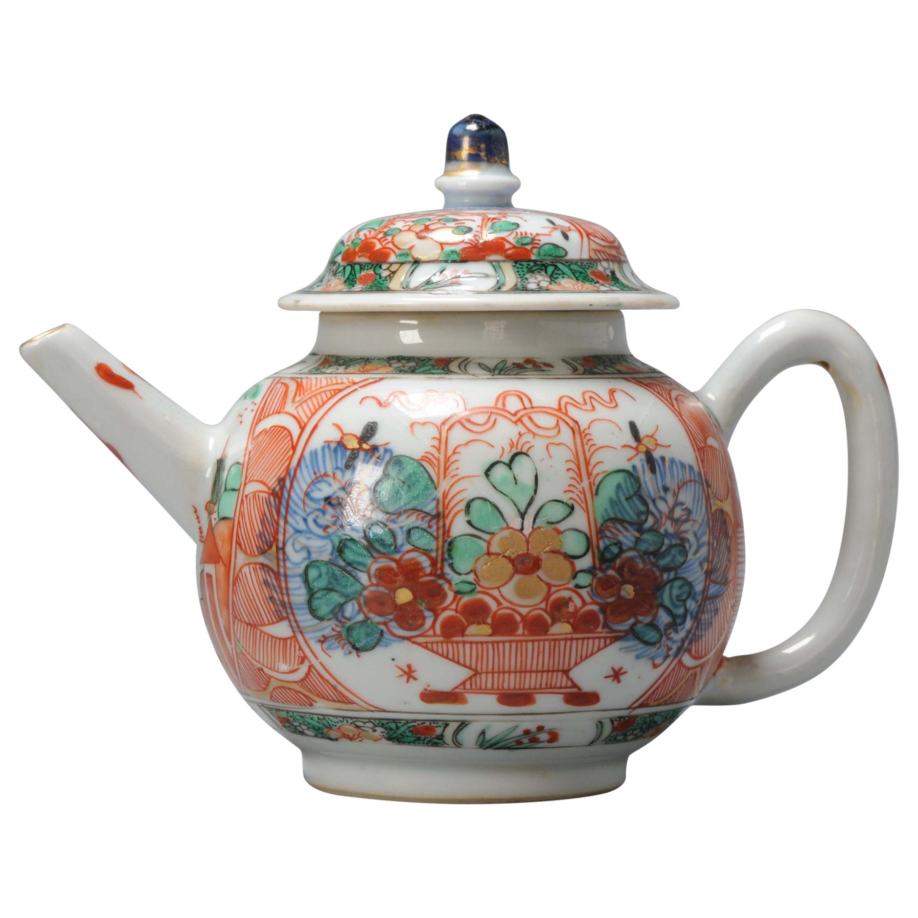 Antique Chinese Teapot Kangxi/Yongzheng Imari Amsterdam Bont Qing For Sale