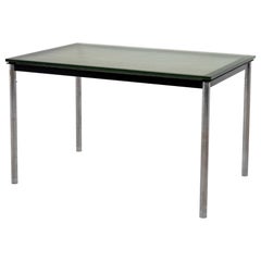 LC10 Table by Le Corbusier for Cassina, Chromed-Legs & Glass Top, Late 20th C.