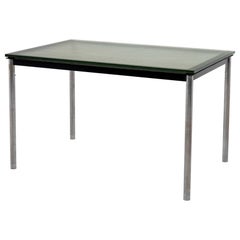 Retro LC10 Table by Le Corbusier for Cassina, Chromed-Legs & Glass Top, Late 20th C.