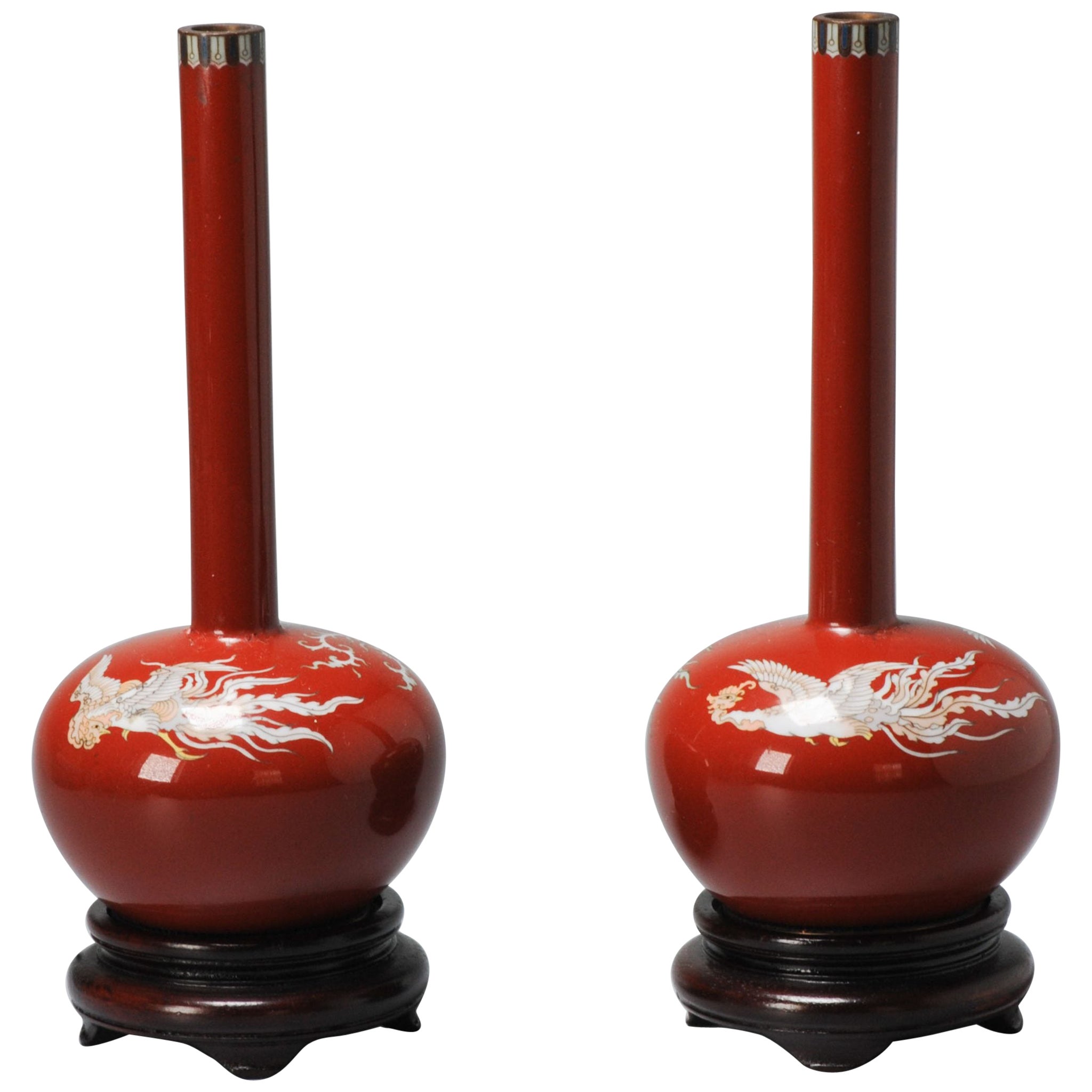 A Pair of Round Cloisonné-Enamel Vases Meiji Era Fenghuang, 1868-1912 For Sale