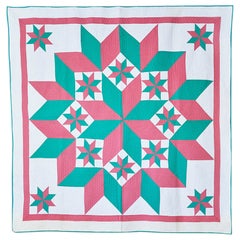 Vintage Handmade "Mennonite Broken Star" Patchwork Quilt, USA, 1930s