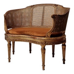 Petit canapé de style Louis XVI - cannage et Wood Wood doré - 19ème