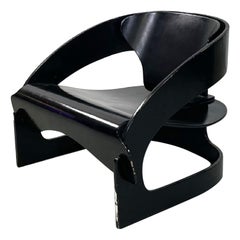 Vintage Italian modern black wood armchair mod. 4801 by Joe Colombo for Kartell, 1970s