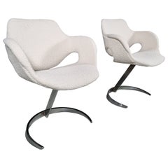 Used Boris Tabacoff Scimitar Chairs in bouclé, Mobilier Modulaire Moderne 'MMM'