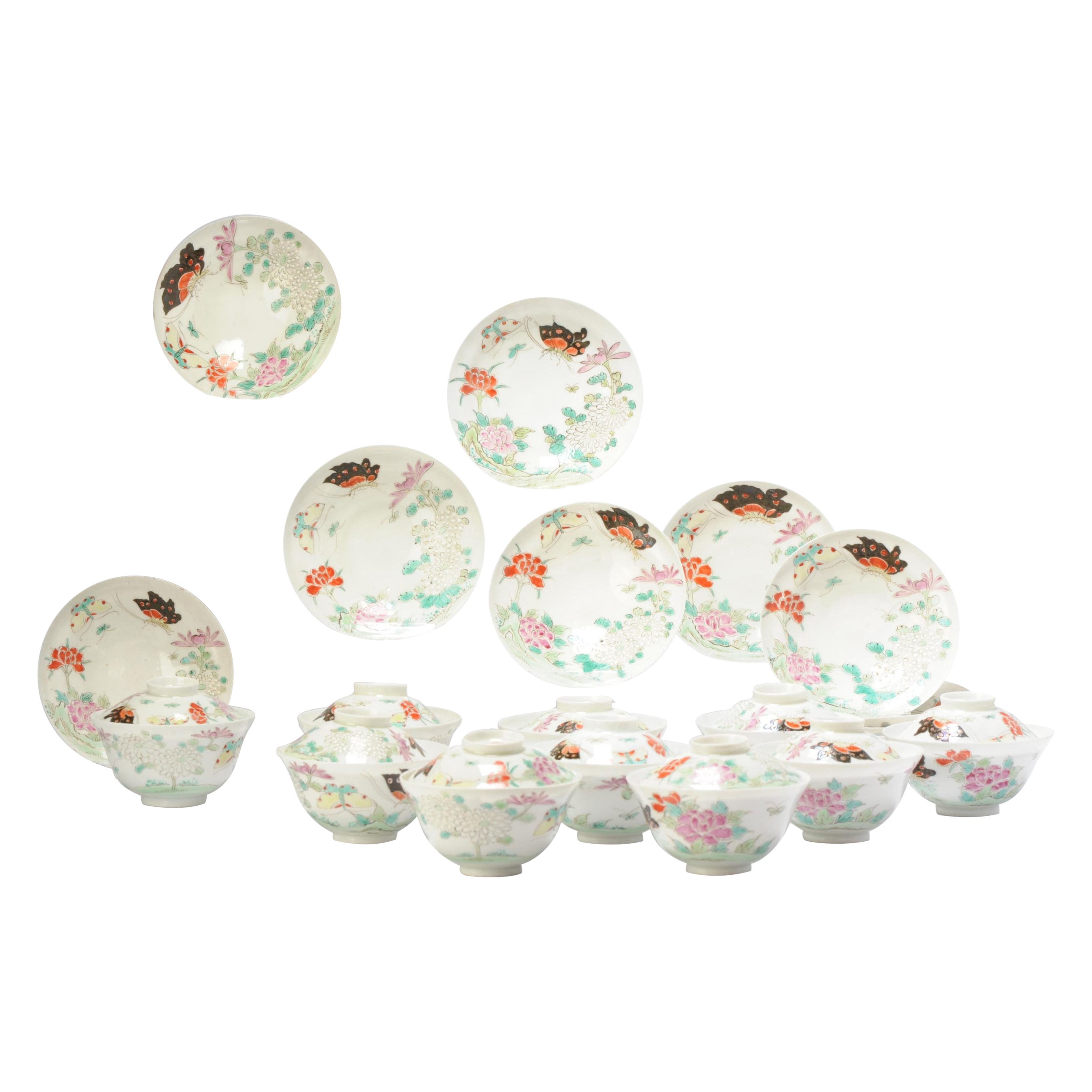 Set of 10 Antique Japanese Meiji Period Chawan Tea Bowls Porcelain Eggshell
