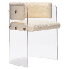 Lucite Acrylic, Brass Detailed, Cream Boucle' Anhele Glamour Dining Chair