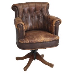 Old French Desk Chair in Original Leather and Very Comfortable. c1930's 