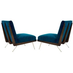 Walnut Boomerang Lounge Chair in Brass and Special Walnut by Stamford Modern